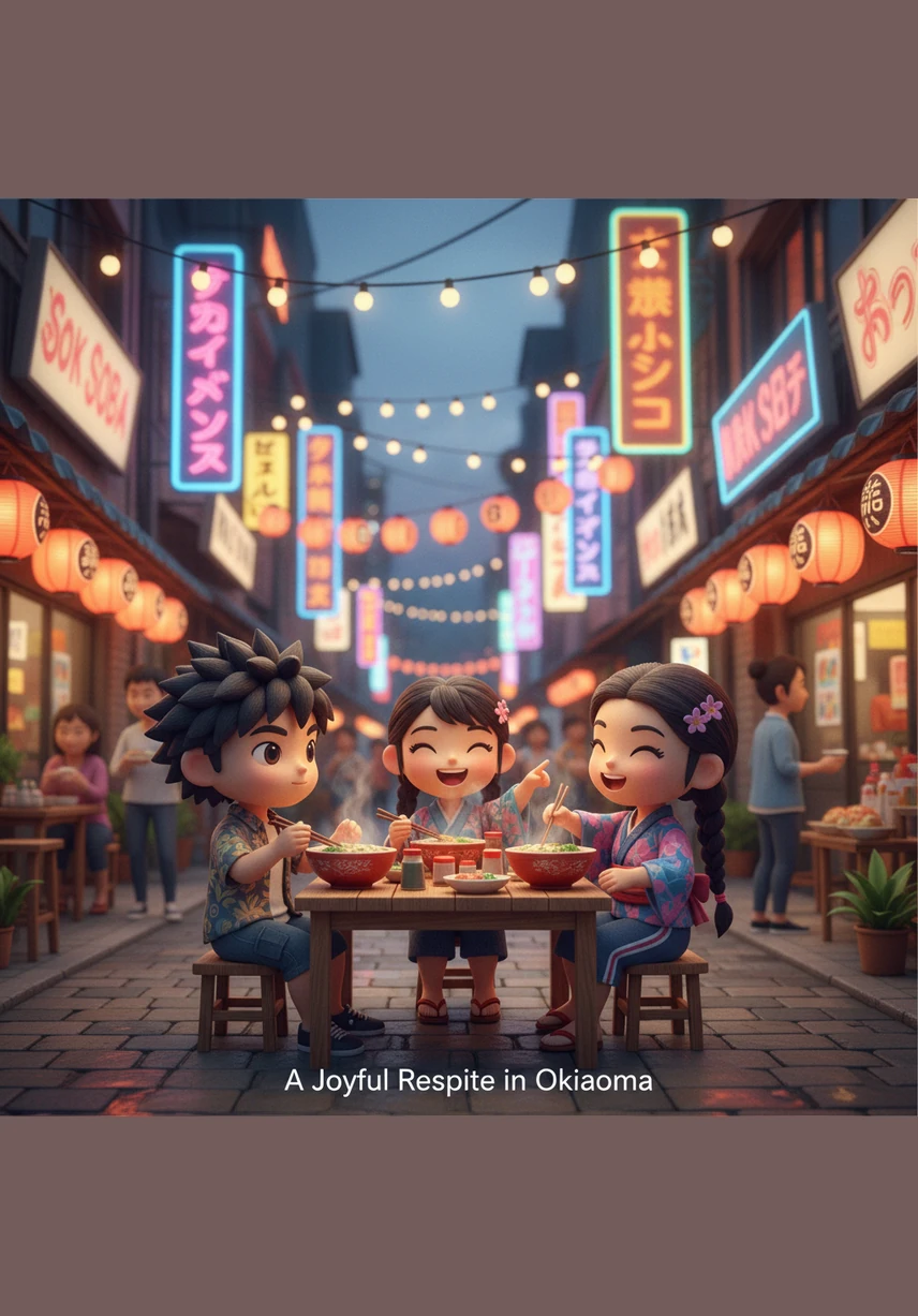 試合の合間、ミラは新しくできた友人たちと沖縄の街へ繰り出し、名物のソーキそばを楽しみました。賑やかな街の灯りの中で笑い合うひとときは、厳しい修行を続けてきた彼女にとって心安らぐ休息となりました。