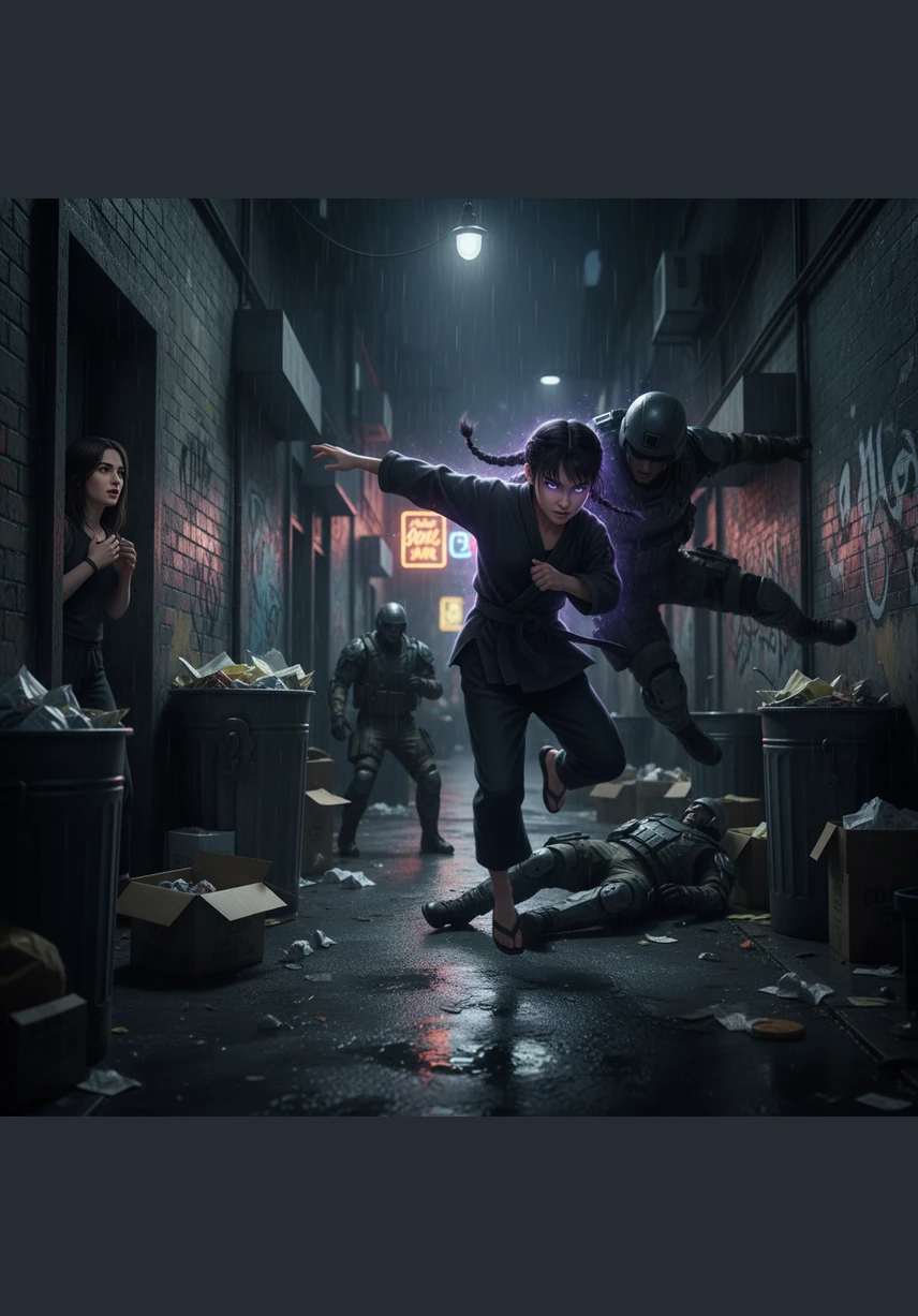 ホテルへの帰り道、ミラは一人の少女が巨漢の軍人たちを鮮やかな投げ技で制圧する場面を目撃します。その少女、内藤飛鳥から放たれる圧倒的な実力と殺気を感じ取り、ミラは決勝での再会を予感して武者震いしました。