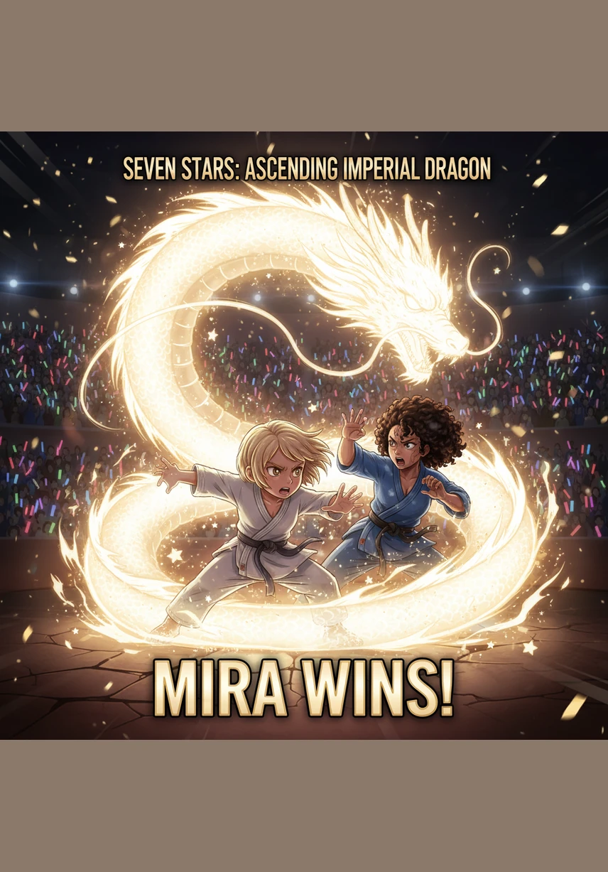 残り時間が少なくなった極限状態の中、ミラは集中力を高め、未完成の奥義「七星・昇り皇龍」を放ちました。閃光のような龍が昇り上がる劇的な一撃が飛鳥を捉え、会場が熱狂に包まれる中でミラの優勝が決定しました。