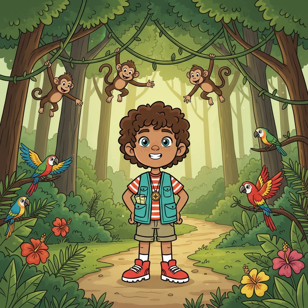Rowan's first adventure took her to a lush, emerald jungle teeming with exotic creatures. Towering trees formed a canopy overhead, filtering the sunlight into dappled patterns on the forest floor. She followed a winding path, her eyes wide with wonder, as she encountered playful monkeys and colorful parrots.