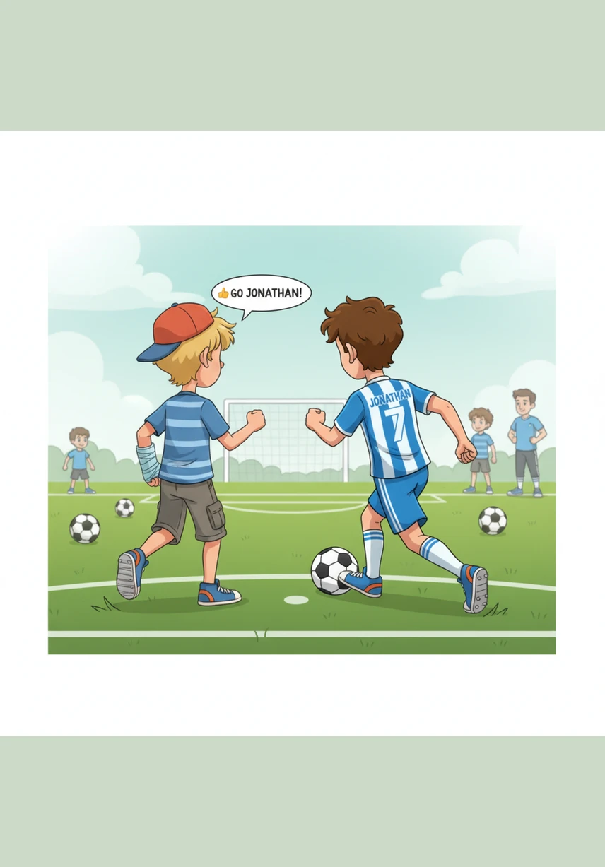 When the coach announced they would soon play in a big tournament, Jeff’s heart raced with joy, but the first few practices were harder than he expected. He felt a sting of frustration as the soccer ball rolled right past his foot, leaving him standing alone while he struggled to find his rhythm.