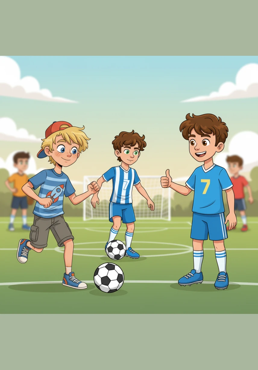 With Jeff's new strategy, the team's rhythm began to change, and the ball started moving smoothly from player to player during their drills. Nathai gave a thumbs-up and Jacob grinned widely as they finally began to feel like a real, unified team for the first time.