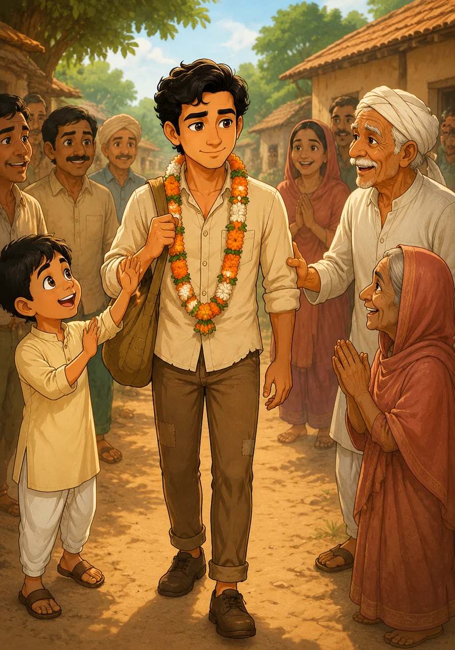 After graduating with top honors, Gopal decides to return to his roots rather than staying in the wealthy city. He walks back into his old village, greeted by familiar faces who look at him with admiration and newfound hope.