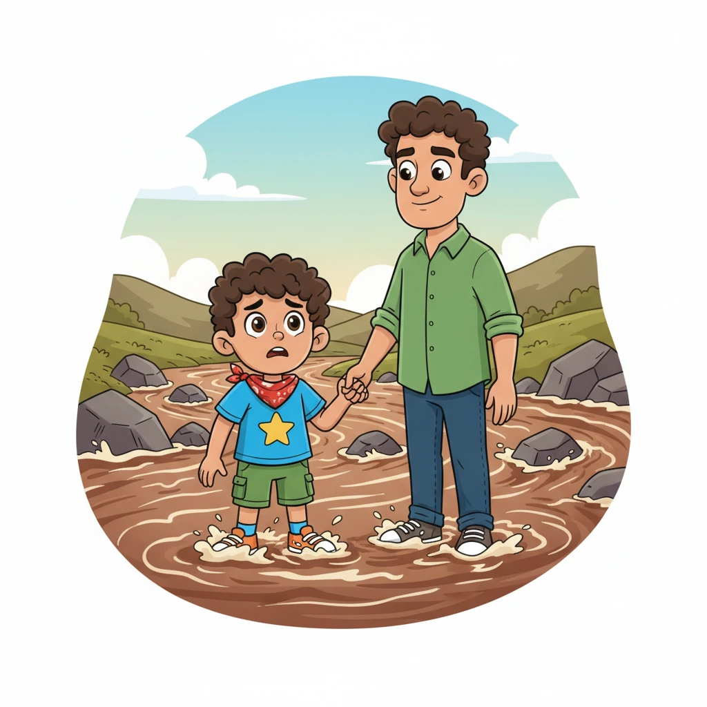 Standing at the edge of the vast Río Grande, Mateo felt a knot of fear in his stomach. The river was not a calm, blue stream but a wide, churning expanse of chocolate-colored water, rushing swiftly between jagged gray rocks. His father gently took his hand, offering a comforting squeeze, his steady gaze reassuring Mateo that they would face this challenge together.