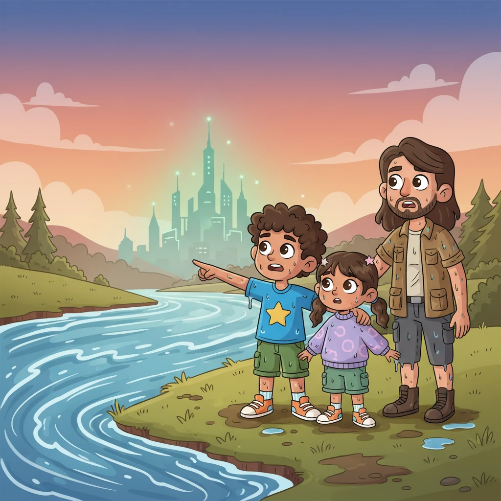 Finally, soaked and exhausted, the family emerged from the turbulent river onto the opposite bank. Though weary, their faces held a renewed sense of purpose. In the distance, through the fading light, Mateo caught his first glimpse of the North City – a faint, green shimmer against the horizon, a beacon of their new beginning.
