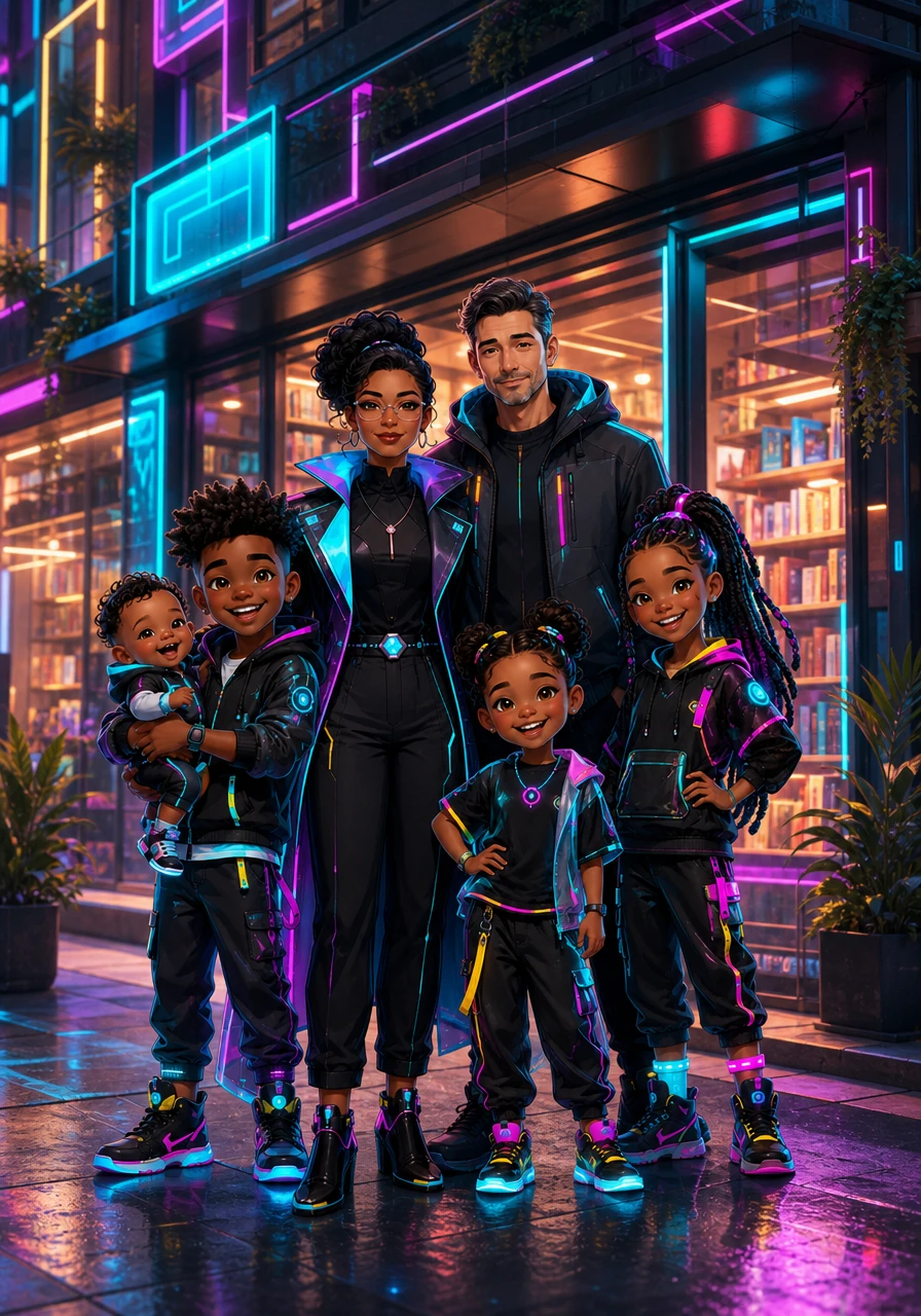 Now a respected professor, Janeen stands proudly with her husband and four children in front of their very own bookstore, 135th & Ink. The dream she once drew with crayons has become a vibrant reality, a sanctuary for literacy and a beacon of hope for the entire neighborhood.