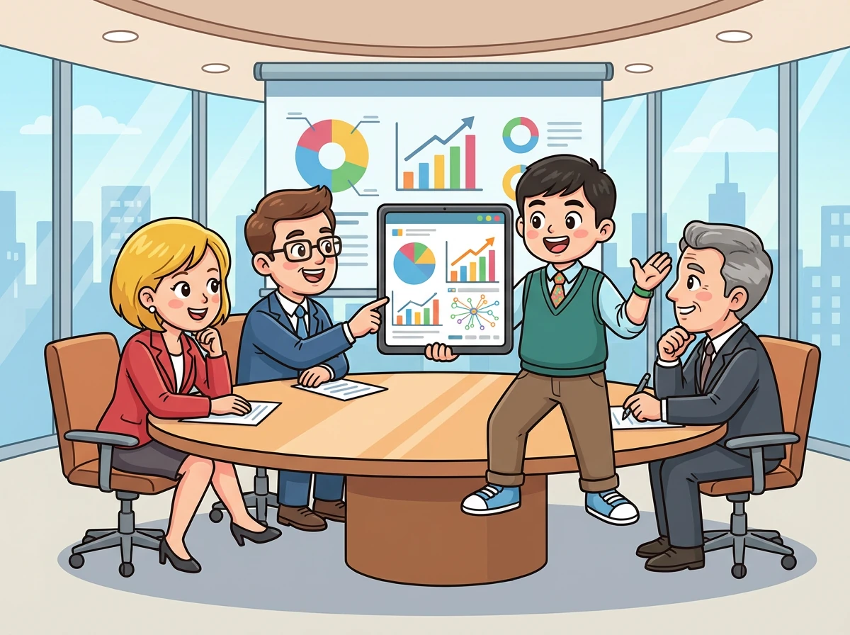 小明将他的发现制作成一份精美的报告，用简洁的语言和清晰的图表，向C级高管展示了数据背后的故事。