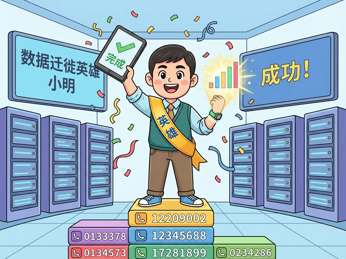 最终，小明成功地帮助公司完成了电话号码的迁移，并为未来的数据分析奠定了坚实的基础。他成为了数据迁徙的英雄！