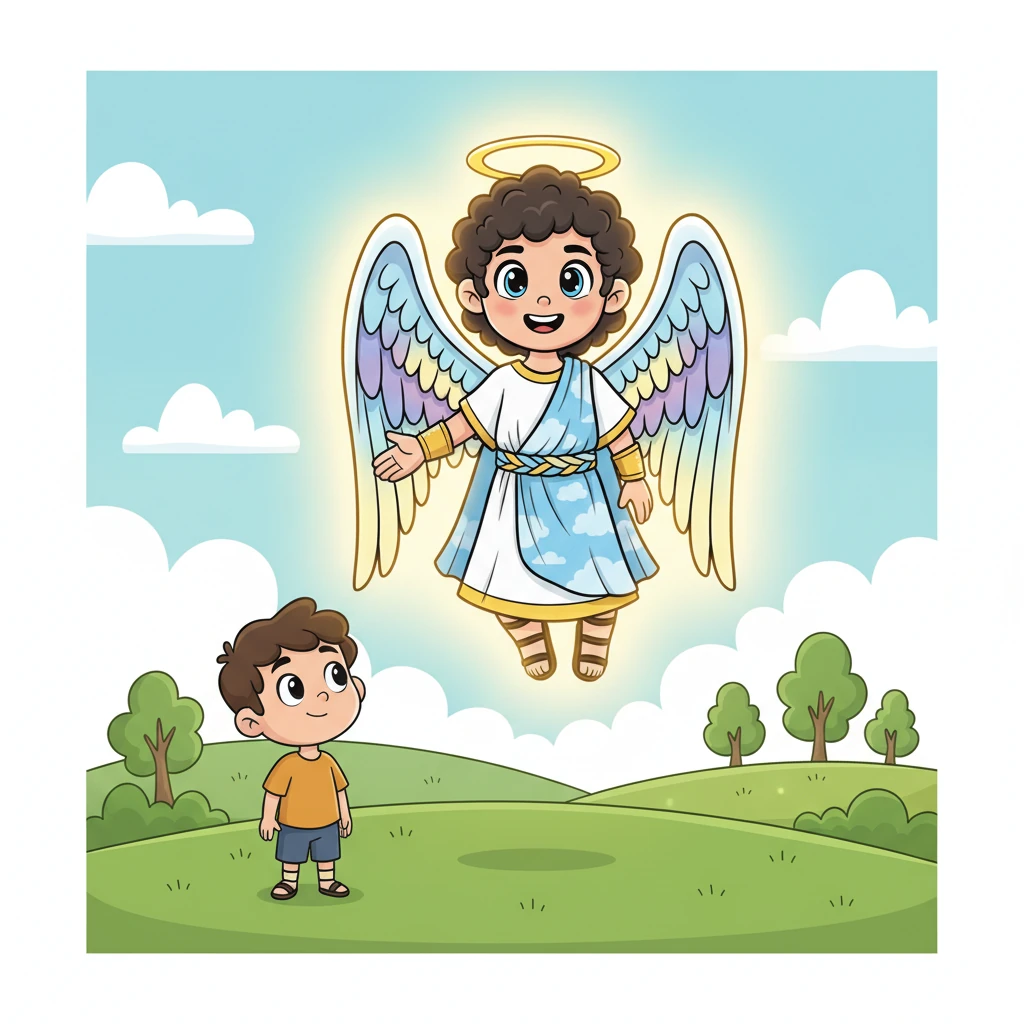 Gabe floats close once more, his glow becoming even brighter, radiating warmth and kindness. He gently reminds Leo that true strength comes from kindness and helping others, emphasizing that even small actions can make a big difference. He holds out a hand, as if offering a helping hand himself, with a reassuring smile.