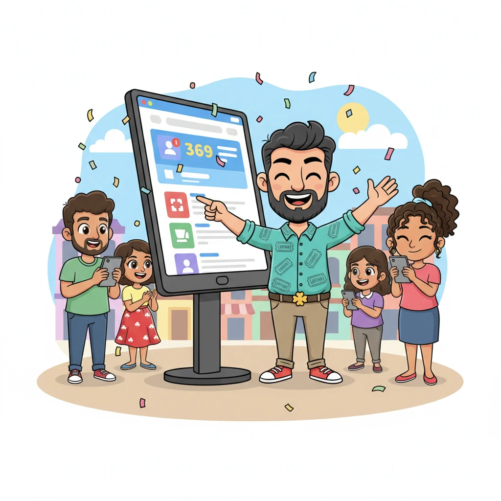 ¡El gran día llegó! La página web de la administración de loterías fue lanzada con gran fanfarria. Doña Suerte y todos los vecinos se reunieron, aplaudiendo mientras Leo mostraba la página en una gran pantalla. Todos comenzaron a explorar y a comprar sus boletos con una sonrisa de oreja a oreja.