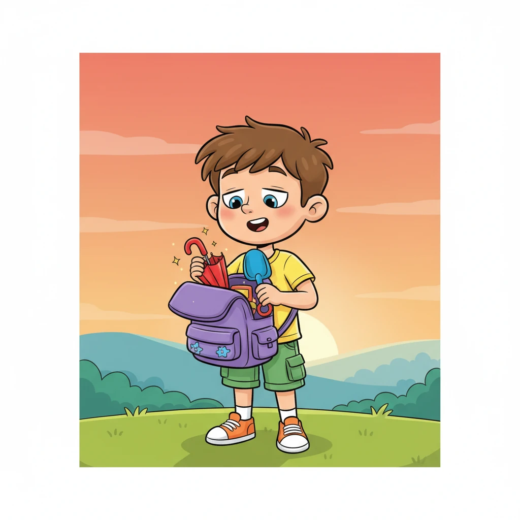 Ao final do dia, cansado, mas com o coração cheio de felicidade, Theo guardou o guarda-chuva e a pá de volta na mochila. Ela parecia pequena novamente, mas Theo sabia que ela guardava um universo de possibilidades. Ele sentiu a magia vibrar em suas mãos.