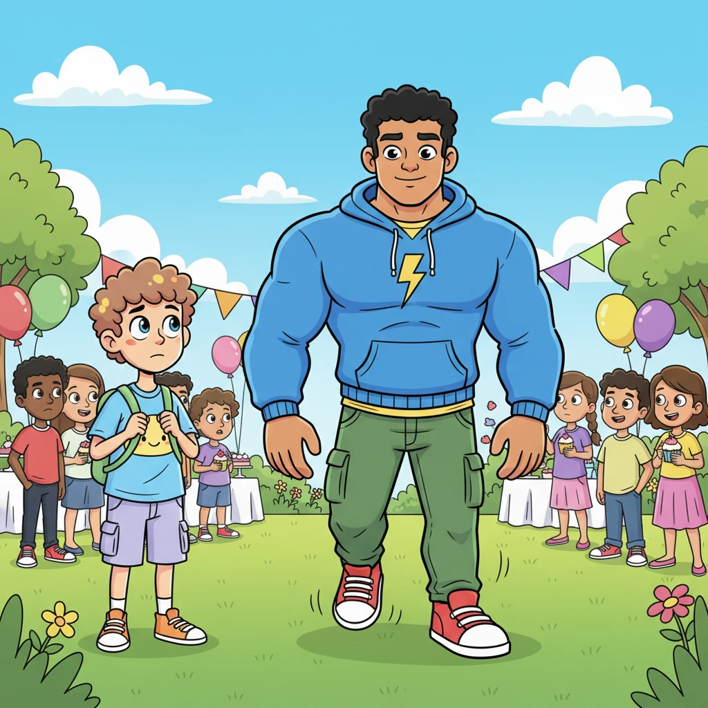 With a calm and confident stride, Lance began to walk towards Leo. His steps were slow and steady, like a gentle giant moving through a garden. He didn't rush or make a fuss, but his presence alone seemed to make the other party-goers pause and watch.