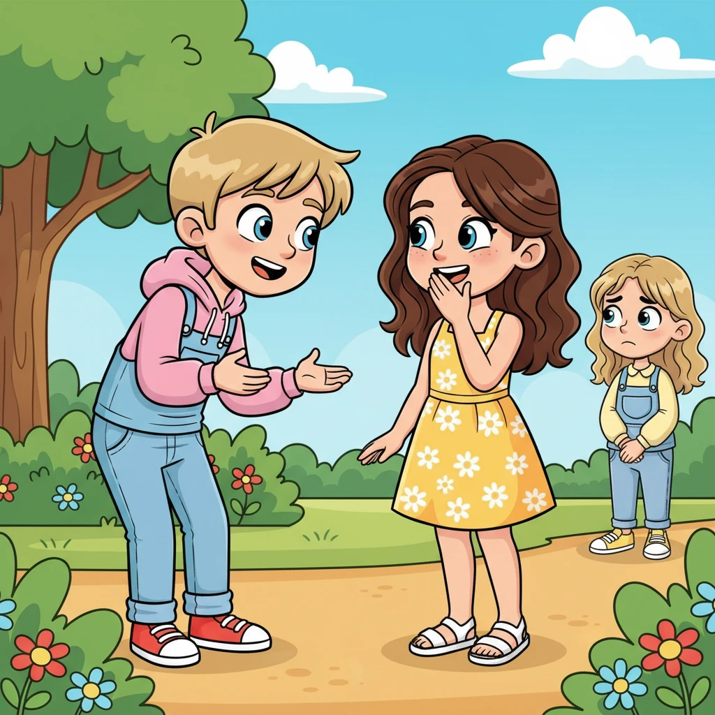 One sunny afternoon, Steffanie spotted Hunter talking animatedly with her best friend, Bella, who had striking brunette hair. Hunter seemed to be leaning in close, and Bella was giggling, a playful glint in her eyes. A tiny, uneasy flutter started in Steffanie's chest.