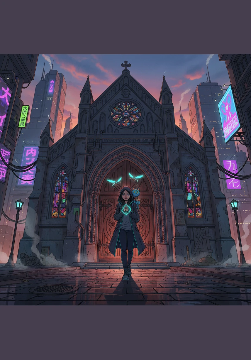 Maya melangkah pelan menuju pintu gereja tua yang megah di bawah langit senja yang mulai meredup. Bahunya terasa berat, membawa beban pikiran yang tak terlihat namun sangat menyesakkan dada di setiap langkahnya.