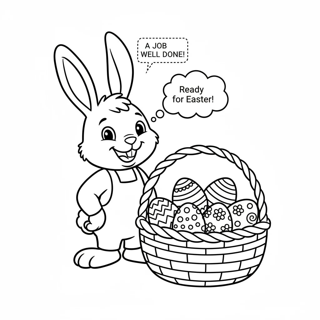 Barnaby's finished eggs are proudly displayed in his basket. Each egg is unique with cheerful, simple designs, ready for the Easter celebration. He sm