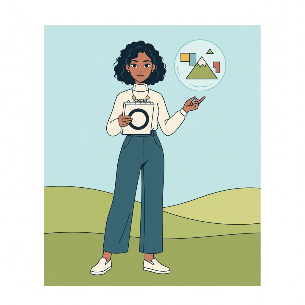Lumen holds the sketchbook open, a simple, bold circle drawn on the page, attempting to capture the orb's essence. The orb above them now clearly shows basic, blocky character shapes and a triangular mountain outline forming more distinctly inside.