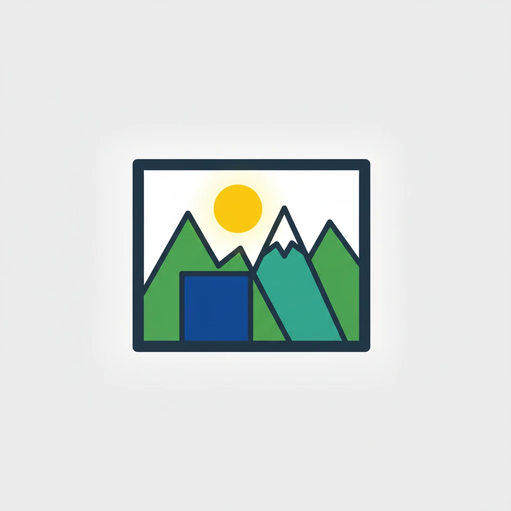 The orb projects a vibrant, flat-design image onto a stark white wall: a square hero, a round sun, and a jagged mountain range. The shapes are defined by strong, dark outlines, creating a high-contrast and visually impactful scene.