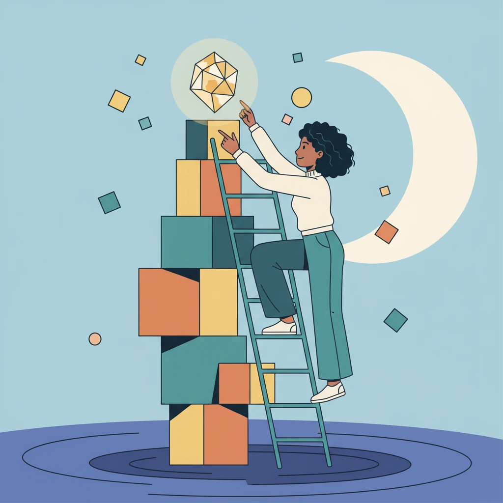 A series of ten distinct, beautifully illustrated flat-design scenes scroll across the screen, each telling a part of Lumen's story. The progression is clear, the colors are vibrant and high-contrast, and the geometric forms are perfectly balanced, forming a complete and engaging narrative.