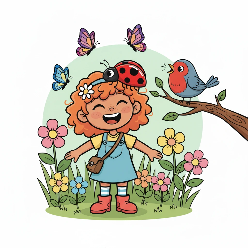 Pip giggled as a friendly, oversized ladybug with bright red spots landed gently on his nose, tickling him with its tiny legs. Butterflies with wings like stained glass danced around his head, and a plump robin sang a cheerful tune from a branch. The garden was a symphony of happy sounds and vibrant life, a true paradise.