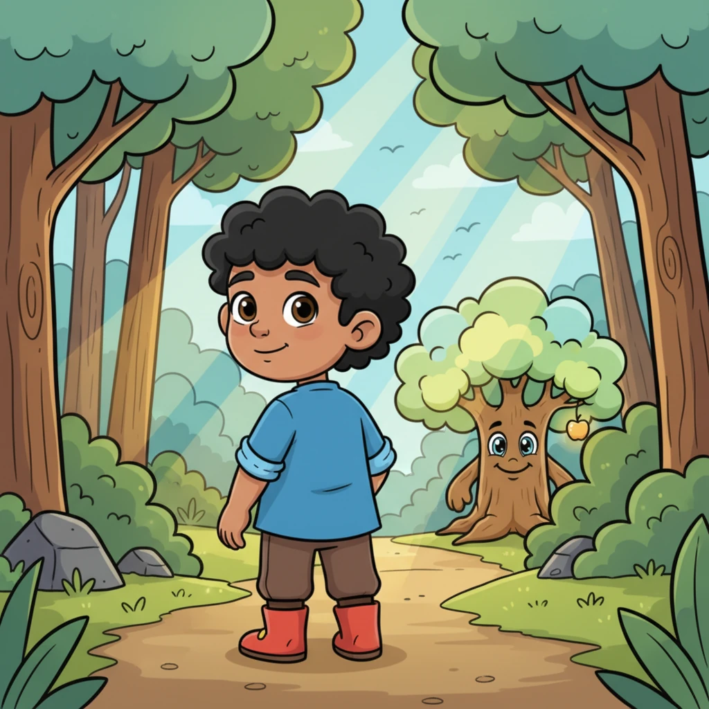 One sunny morning, his curiosity bubbling over, Aarav quietly slipped away from the village. He ventured bravely into the forest, where the air grew cooler and the sounds of the village faded into a gentle hush.
