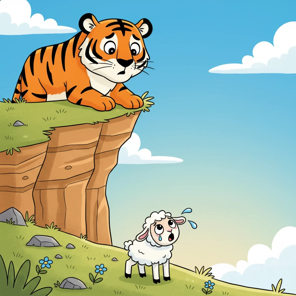 Бийик жардын кырынан Жолборс кичинекей, корккон козуну көрөт. Козу жалгыз калып, өзүнүн үйүрүнөн адашып калган. Ал апасын чакырып, боорукер Жолборстун жүрөгүн оорутат.