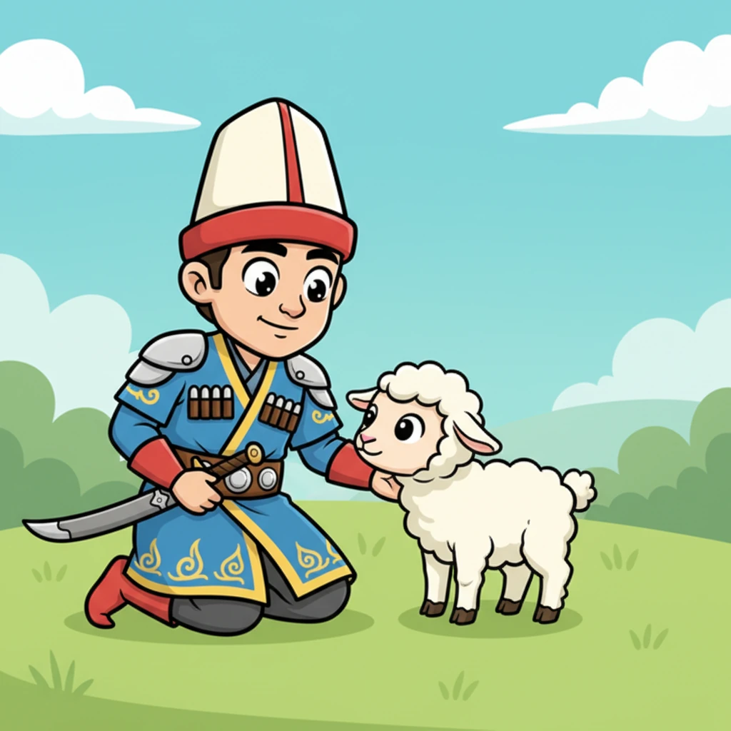 Ал акыры козуга жетип, ага жумшак жылмайып, аны тынчтандырат. Кичинекей козу Жолборстун колуна сүйкөнүп, анын жылуулугун сезет. Коркунуч артта калды окшойт.