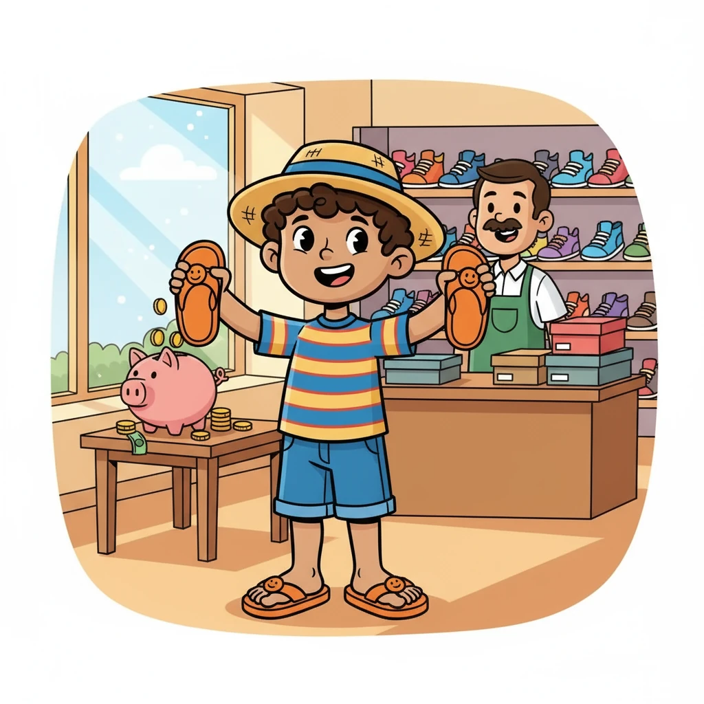 A year passed, filled with countless hours of labor. Peter was tired every day, but he never gave up. He was diligent and focused on his goal. Finally, the day arrived when he had saved enough money to buy the sandals.