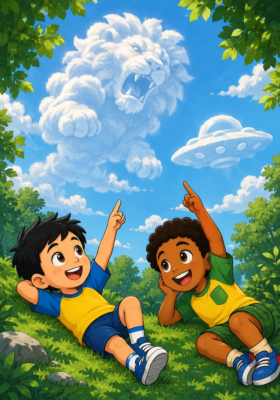 Looking up through the leaves, Caleb pointed out a fluffy cloud that looked exactly like a roaring lion. Jojo disagreed, insisting it was a giant spaceship, and they spent the next hour finding hidden shapes in the shifting sky.