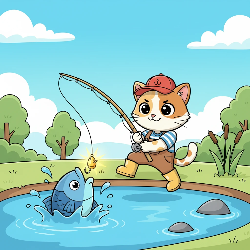 He cast his line again, the new lure sparkling in the sunlight. Almost instantly, a huge tug! This time, Milo held on tight, his little muscles flexing with effort. He was not letting this one go!