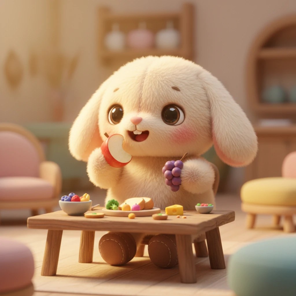 Milo takes a big, happy bite, savoring the yummy flavors from all the food groups. He feels a warm, cozy glow spread through him, making him feel strong and full of energy. His eyes sparkle with delight as he enjoys his perfectly balanced feast.