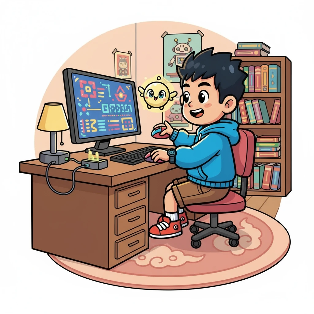 在小智的房间里，他和小灵一起研究着各种数据和算法，为小灵的升级而努力。 他们一起在电脑屏幕前，探索着未知的世界，小智也开始学习关于人工智能的知识。 他们的冒险旅程，才刚刚开始。