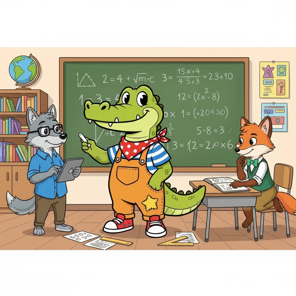 Durante la lezione di matematica, Croc era bravissimo con i numeri, Leo era veloce a risolvere i problemi e Foxy era astuta nel trovare soluzioni creative. Insieme, si aiutarono a vicenda, superando ogni difficoltà.