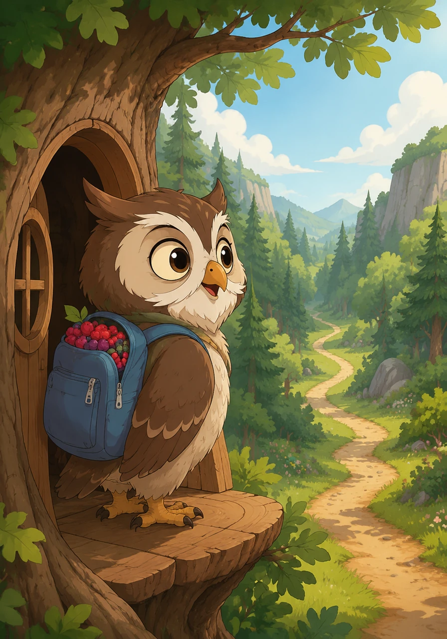 Excitement bubbling in his chest, Sammy packed a tiny blue backpack with fresh berries and zipped it tight. He stood at the edge of his oak tree home, looking out at the grand path ahead, ready to become the bravest explorer the forest had ever seen.