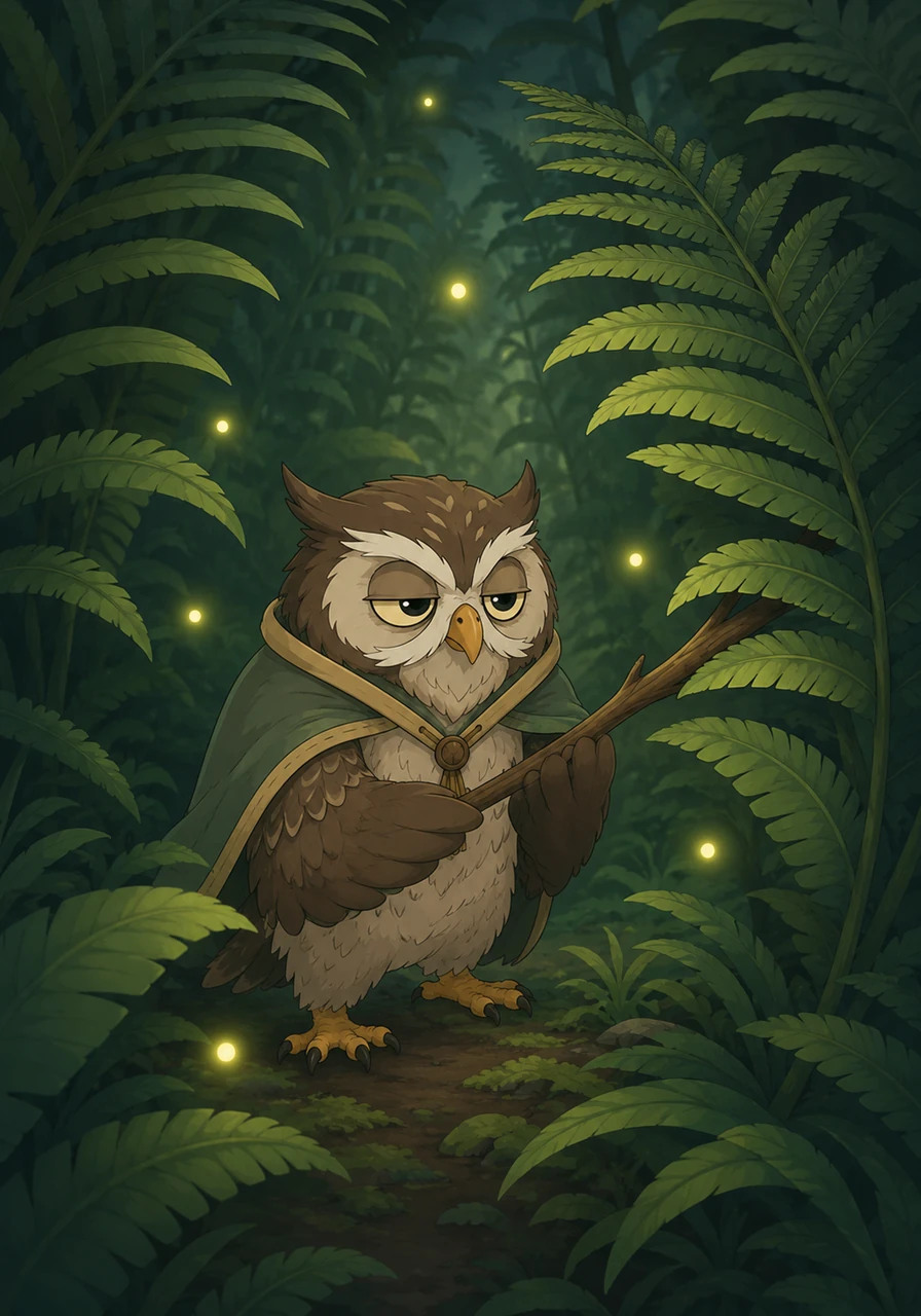 Next, the map led him deep into the Shadowy Ferns, where the giant green fronds grew so high they tickled his nose. Sammy used a small fallen twig to gently push the leaves aside, following the faint, glowing fireflies that seemed to guide his way.