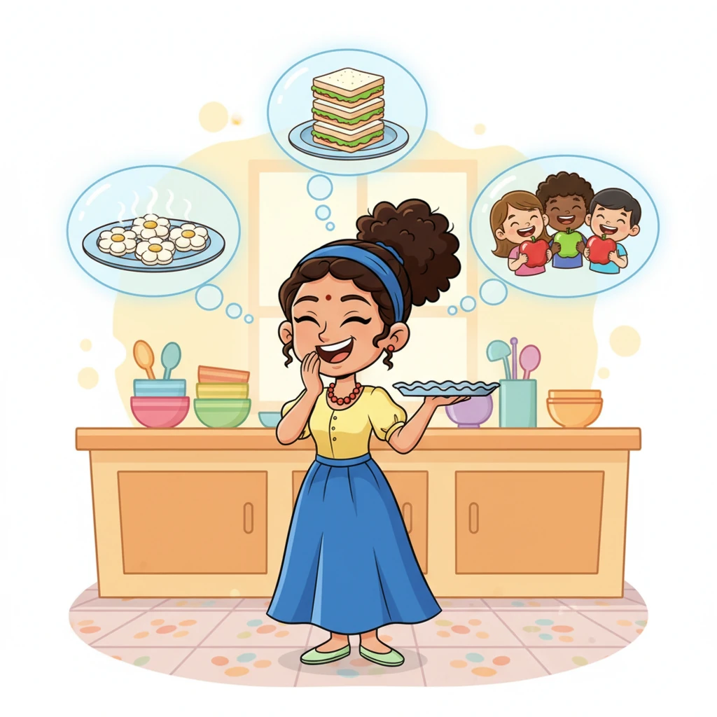 Chef Sunny giggles, imagining her customers delighting in a plate of tiny flower idlis or a stack of fluffy sandwich idlis from the small tray. She pictures little children happily munching on cute apple-shaped idlis, their faces beaming with joy. The possibilities for creative breakfasts are endless!