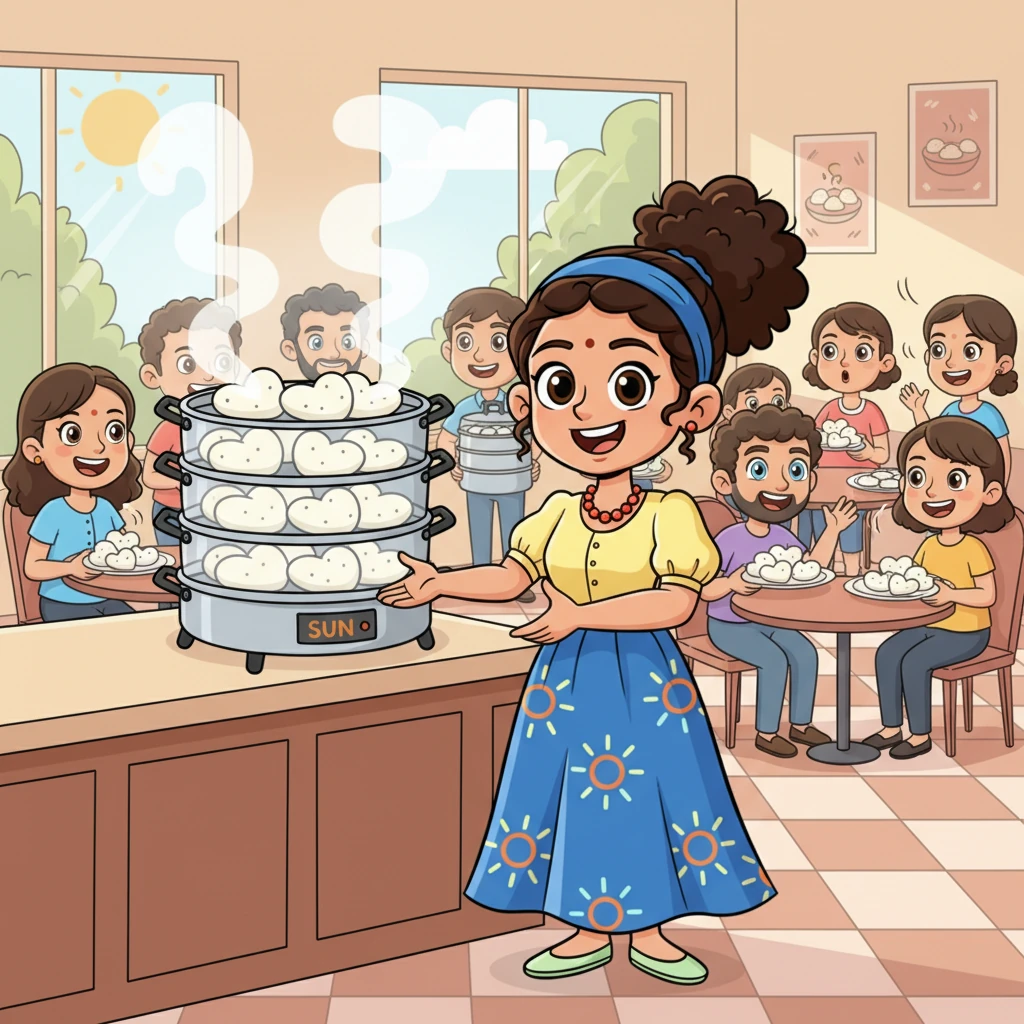 Chef Sunny envisions her cafe bustling with hungry patrons, and a single big tray steamer effortlessly churning out mountains of heart-shaped idlis or large, comforting thattu idlis. The aroma of freshly steamed idli fills her imaginary cafe, making everyone smile. This big tray means no one waits long!