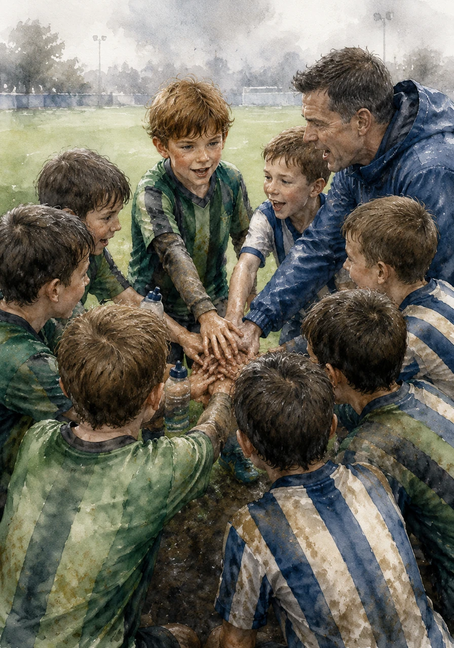 At halftime during a tough away game, the team sat on the damp grass, feeling tired and a bit discouraged. Ezra stood up, handed his water bottle to a teammate, and gave a cheerful pep talk about how much fun they were having. His bright energy was contagious, and soon the whole team was cheering, hands piled together in the center of their huddle.
