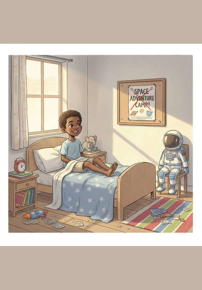 Bongi wakes up in his neat bedroom as the warm South African sun streams through the window. He looks out at the bright Durban suburb, feeling excited for the coastal adventure ahead.