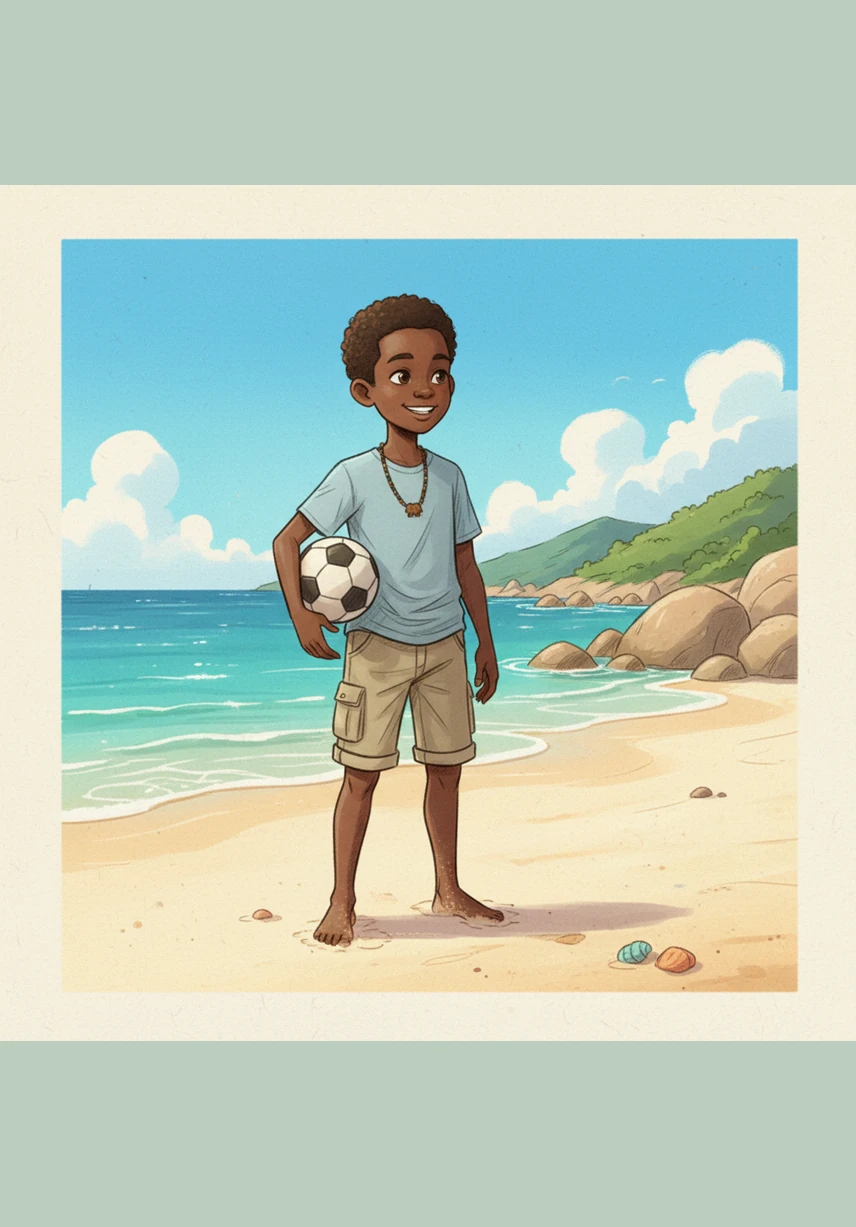 After changing into his beach clothes, Bongi carefully packs his bag on the bed. He makes sure to include a realistic beach ball, a water bottle, and a tasty packet of biltong for the trip.