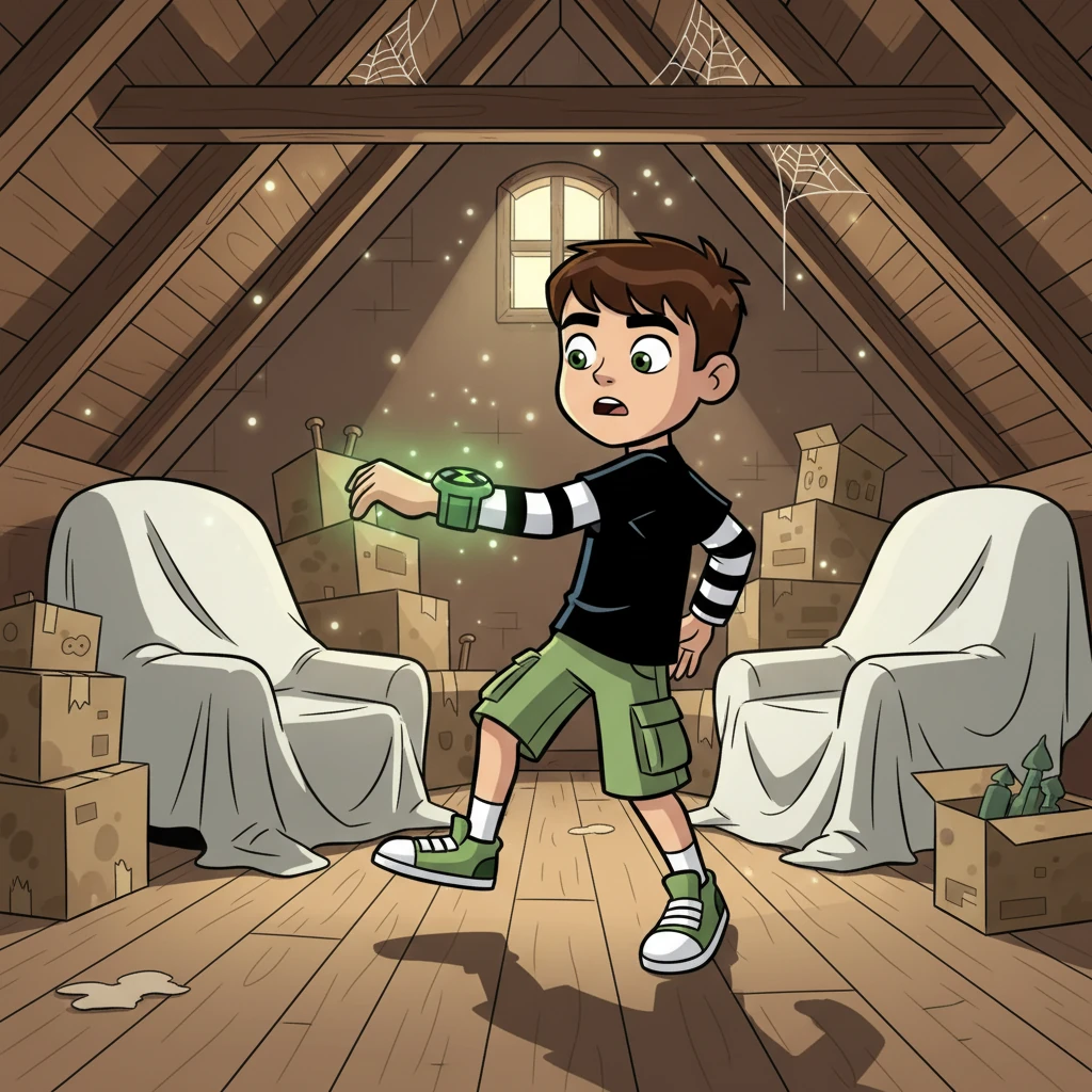 Enquanto exploravam o sótão, Ben 10 encontrou um artefato misterioso: o Omini-Trix! Era um relógio alienígena que prometia poderes incríveis. Curioso, ele o ativou sem hesitar.