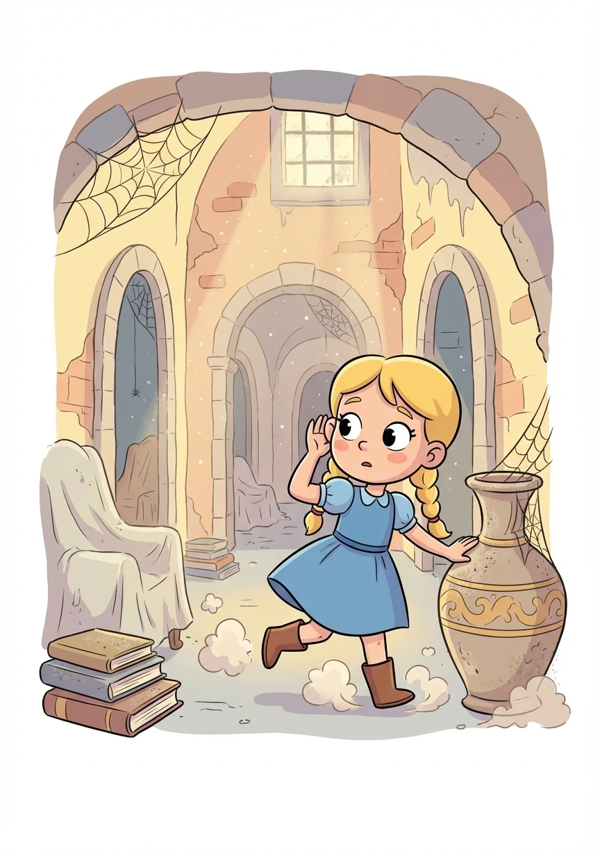 Dentro del castillo, Elara encontró pasillos laberínticos y habitaciones polvorientas. A medida que avanzaba, escuchaba extraños susurros y sentía una presencia invisible.