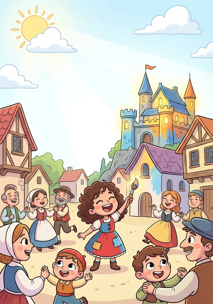 El pueblo olvidado se llenó de color y alegría. La gente recuperó la esperanza y el Castillo de Griswald, antes sombrío, ahora reflejaba la luz de la vida que había renacido gracias a la valentía de Elara.