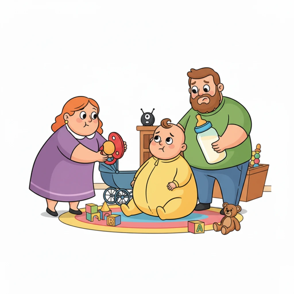 Your escape attempt is short-lived as the Hendersons, alerted by a hidden baby monitor, re-enter the room. They gently scold you like a mischievous toddler, then lovingly give you an oversized pacifier and a bottle of warm milk, further reinforcing your 'baby' role.