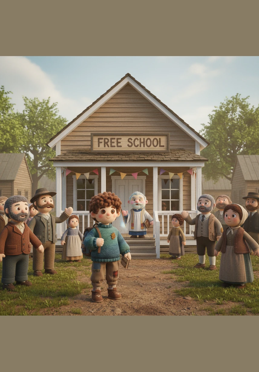 In the year 1816, a small wooden building with a bright white porch stood proudly in the heart of the settlement. Young Samuel watched with wide eyes as the townspeople gathered to celebrate the opening of the new Free School.