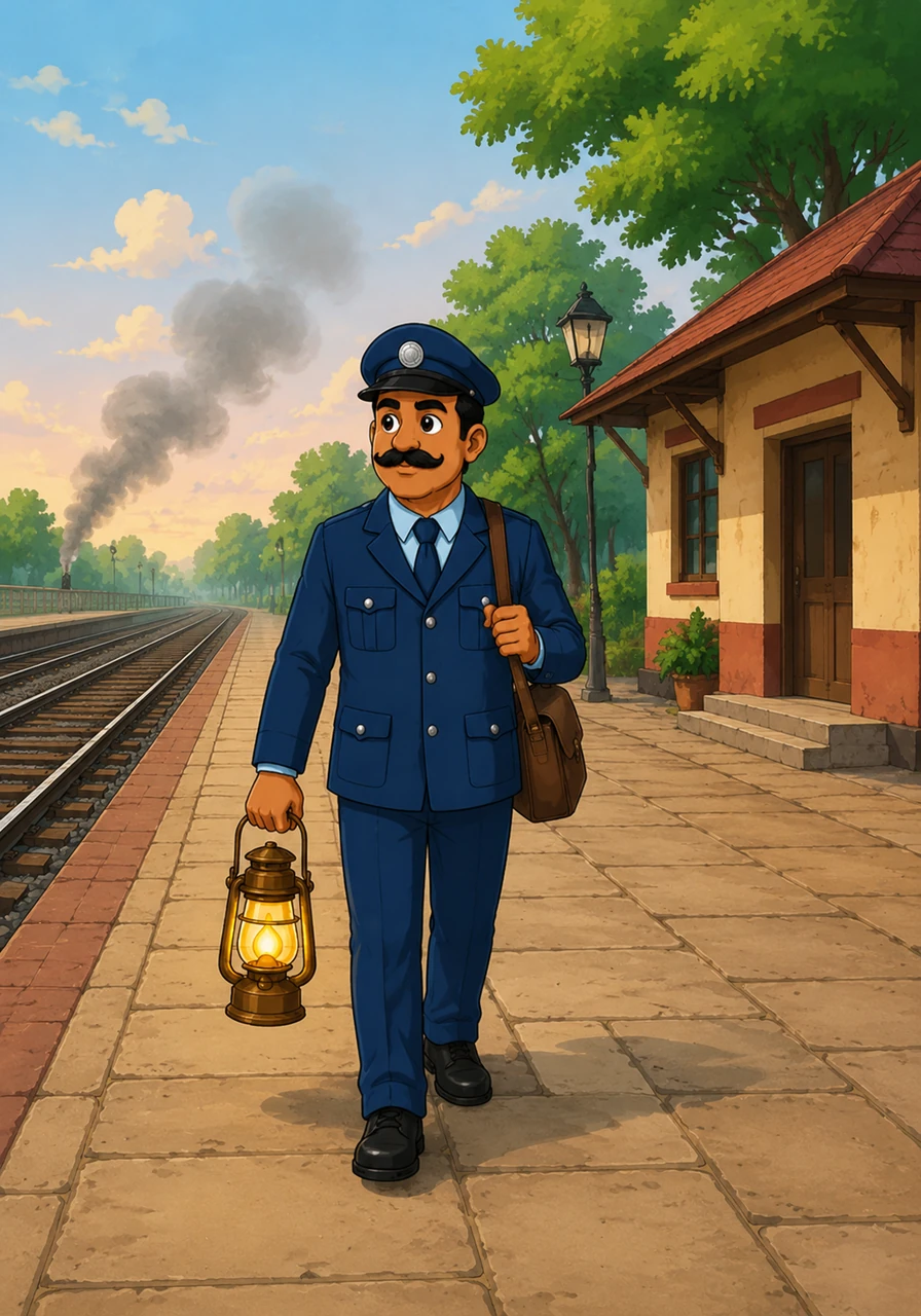 With the train gone, a deep and peaceful silence settled over the small station once again, leaving only the faint smell of coal smoke in the air. Ravi walked back to his office, his boots clicking softly on the stone floor, feeling a quiet satisfaction in another safe journey guarded by his watch.
