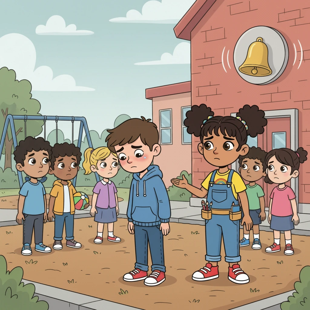 David, with his head down, looked like he might cry. The taunts stung the air, causing the other students to awkwardly look away. Maya felt a pang of sympathy, remembering times she had felt like an outsider herself. The school bell rang, signaling the end of recess, but Maya knew she had a decision to make.