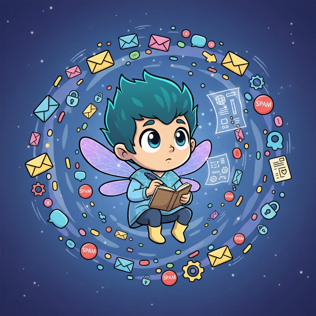 Pip Pixel, a tiny, bright-eyed sprite, sat amidst a swirling galaxy of colorful message bits. They twinkled and zoomed past, making Pip wonder how they all found their way to the right place. Pip dreamed of a magnificent machine to organize this digital chaos.