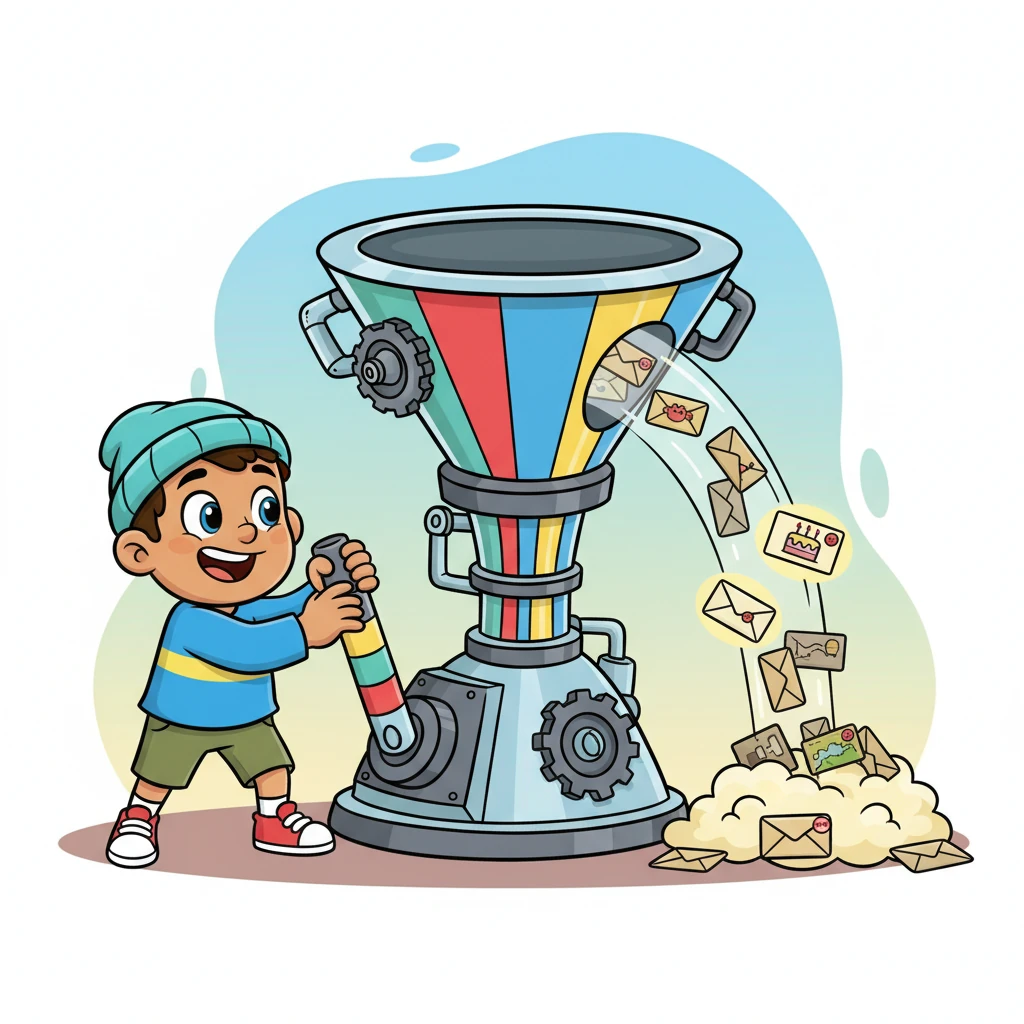 Time for sorting! Pip used a big, colorful lever to activate the 'Filter Funnel.' Messages that matched certain criteria, like 'birthday party!' or 'new adventure!', zoomed into their designated happy piles, separating from the rest.