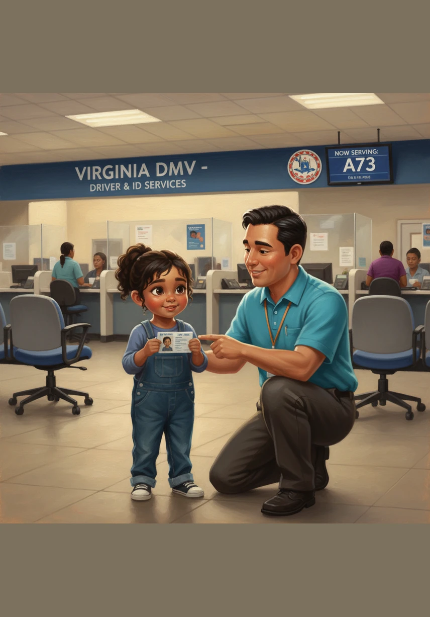 Mateo walks into the LICENCIAS DMV VIRGINIA office and is immediately greeted by a friendly instructor who speaks his native language. The walls are decorated with maps of Virginia and helpful diagrams of road signs, making the environment feel safe and professional.