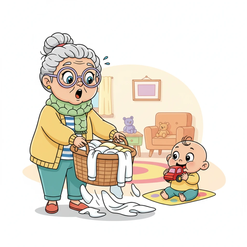 Suddenly, Dadi (Grandma) enters the room, carrying a basket of laundry, and her eyes land on Chhavi. Her jaw drops, and her eyes go wide with comical horror as she realizes what's in her granddaughter's mouth, dropping the laundry with a theatrical gasp.